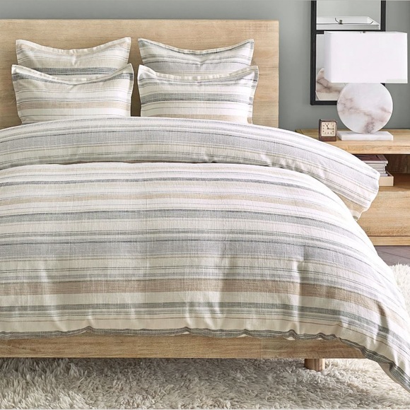 Pottery Barn Clayton Striped Cotton Duvet Cover Sz Queen One Pillowcase - Picture 1 of 13